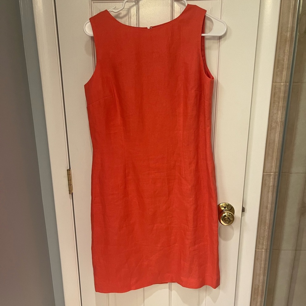 Talbots Coral Irish Linen Sleeveless Dress Midi Crew Neck - Fully Lined